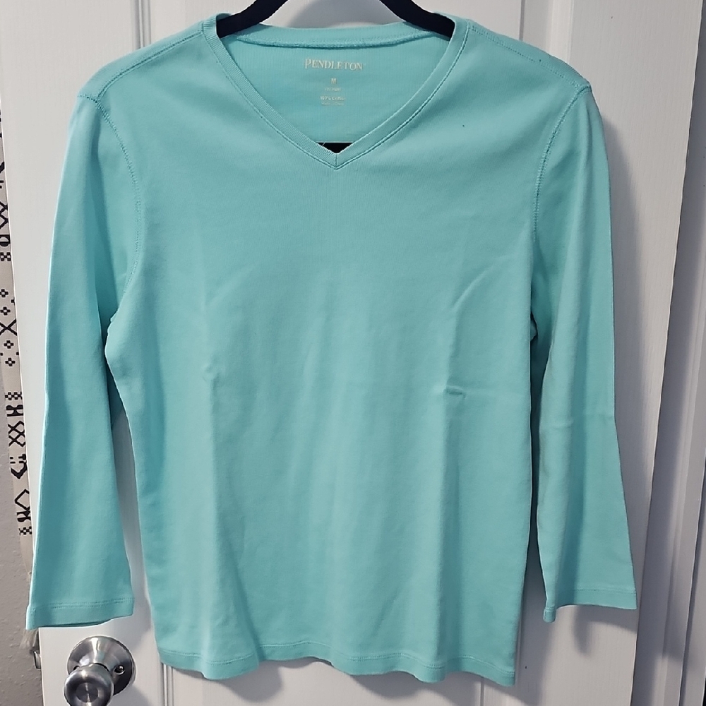 Pendleton Aqua V-Neck Long Sleeve Shirt